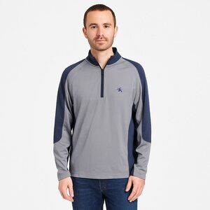 Express Gray/Navy Colorblock Logo Half-Zip Long Sleeve Mock Neck Top Fall Spring